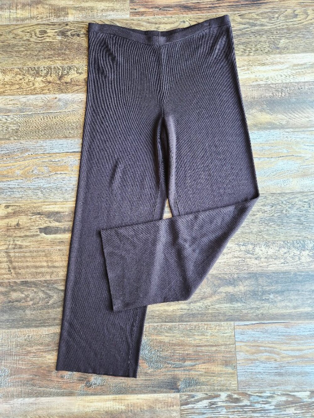 Vintage EILEEN FISHER Silk Blend Ribbed Knit Pull-On Pants Straight Brown